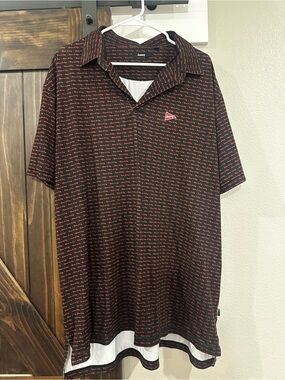 Short-Sleeve Black Polo with Red Script Print
